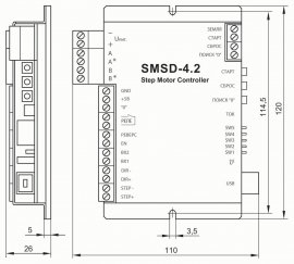 габаритные размеры блока управления шаговыми двигателями SMSD-4.2